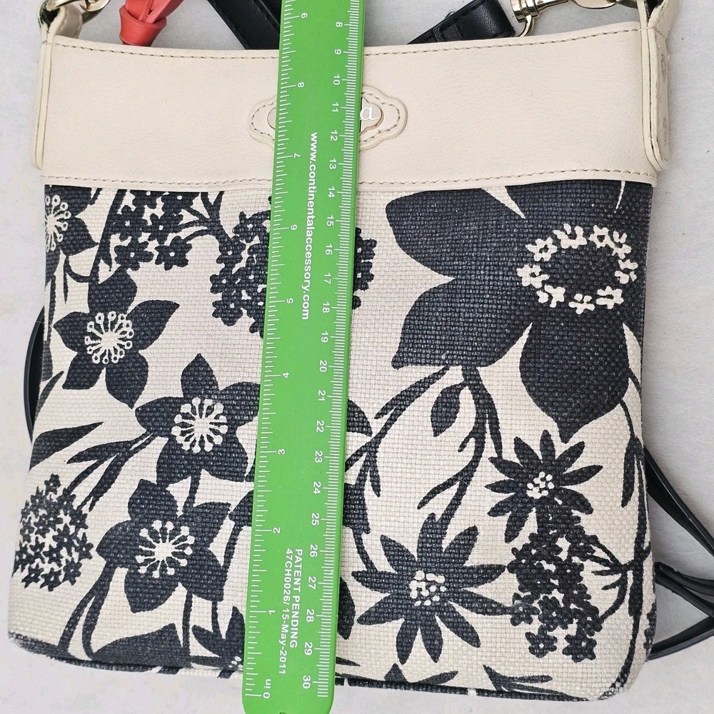 Spartina 449 Linen Floral Crossbody Bag Black White Cream Trim Turquoise Lining - Picture 8 of 12